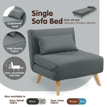 Sarantino Adjustable Chair Single Sofa Bed Faux Linen - Dark Grey - Cosy Abode