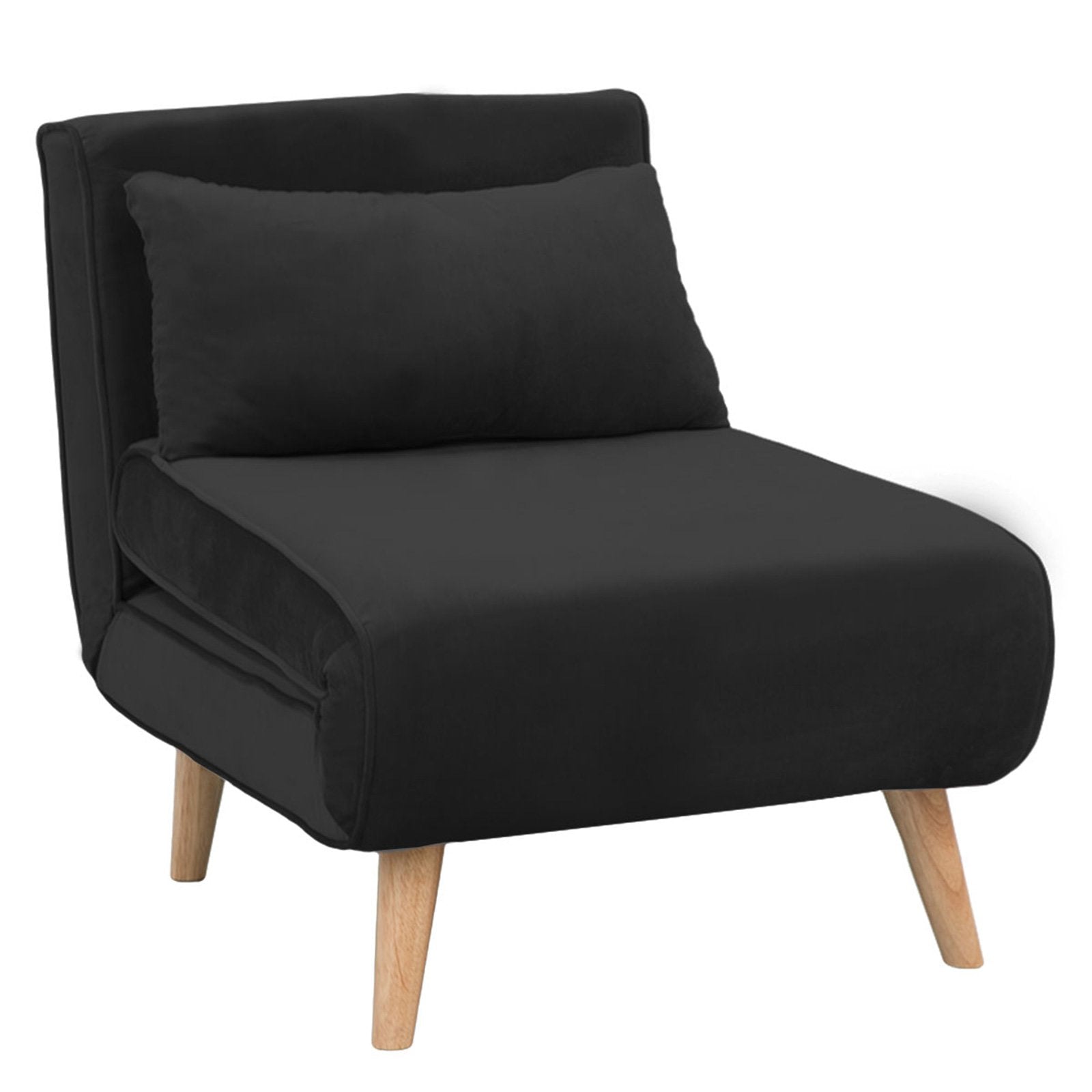 Sarantino Adjustable Chair Single Sofa Bed Faux Velvet - Black - Cosy Abode