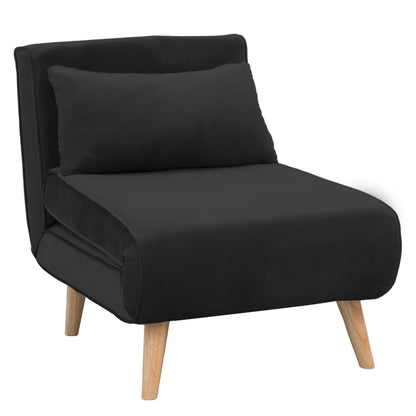 Sarantino Adjustable Chair Single Sofa Bed Faux Velvet - Black - Cosy Abode
