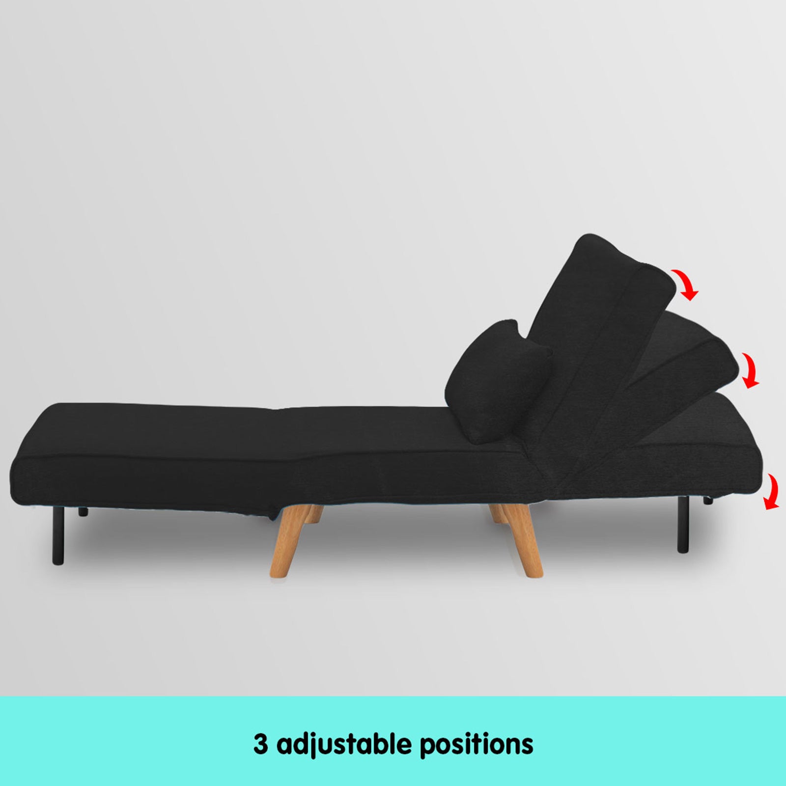 Sarantino Adjustable Chair Single Sofa Bed Faux Velvet - Black - Cosy Abode