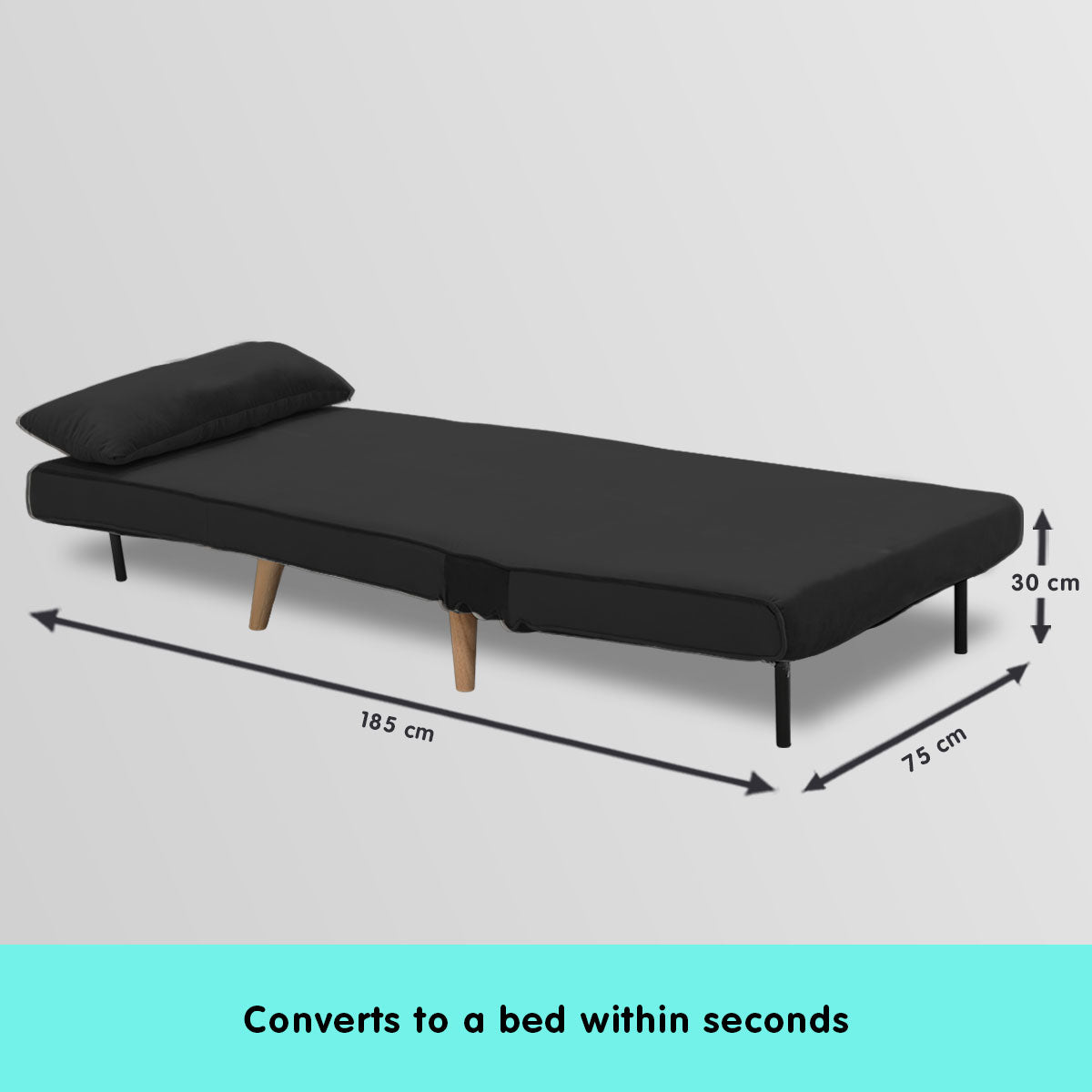 Sarantino Adjustable Chair Single Sofa Bed Faux Velvet - Black - Cosy Abode