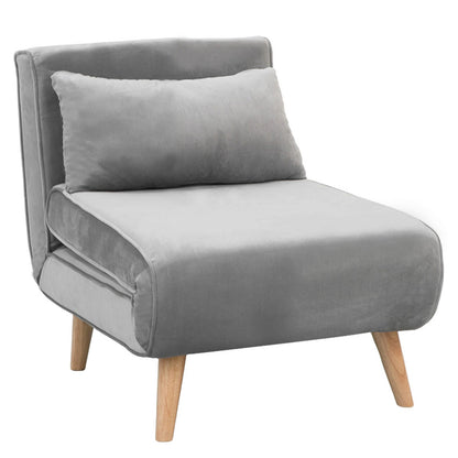 Sarantino Adjustable Chair Single Sofa Bed Faux Velvet - Light Grey - Cosy Abode