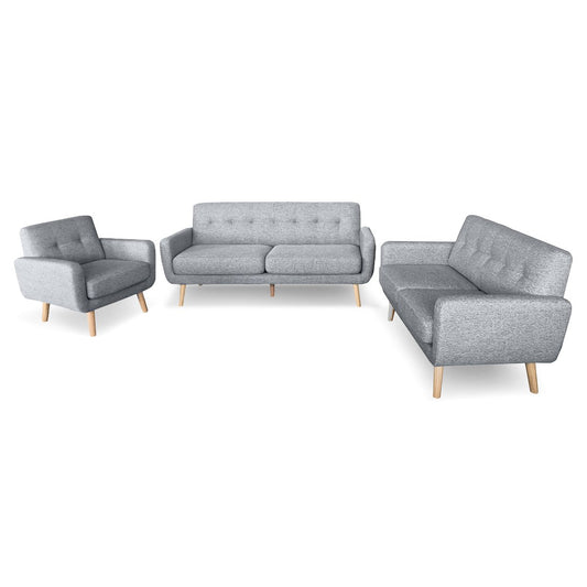 Sarantino 6-Seater Linen Sofa Set Couch Futon - Light Grey - Cosy Abode