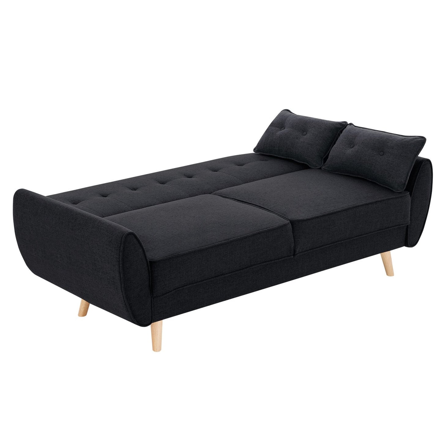 Sarantino 3 Seater Modular Linen Fabric Sofa Bed Couch Futon Suite - Black - Cosy Abode