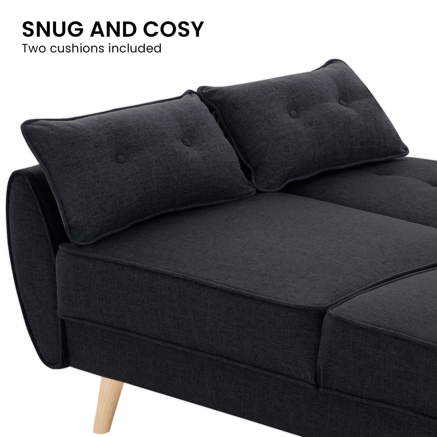Sarantino 3 Seater Modular Linen Fabric Sofa Bed Couch Futon Suite - Black - Cosy Abode