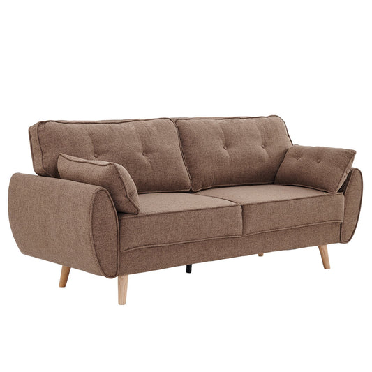 Sarantino 3 Seater Modular Linen Fabric Sofa Bed Couch Futon Suite - Brown - Cosy Abode