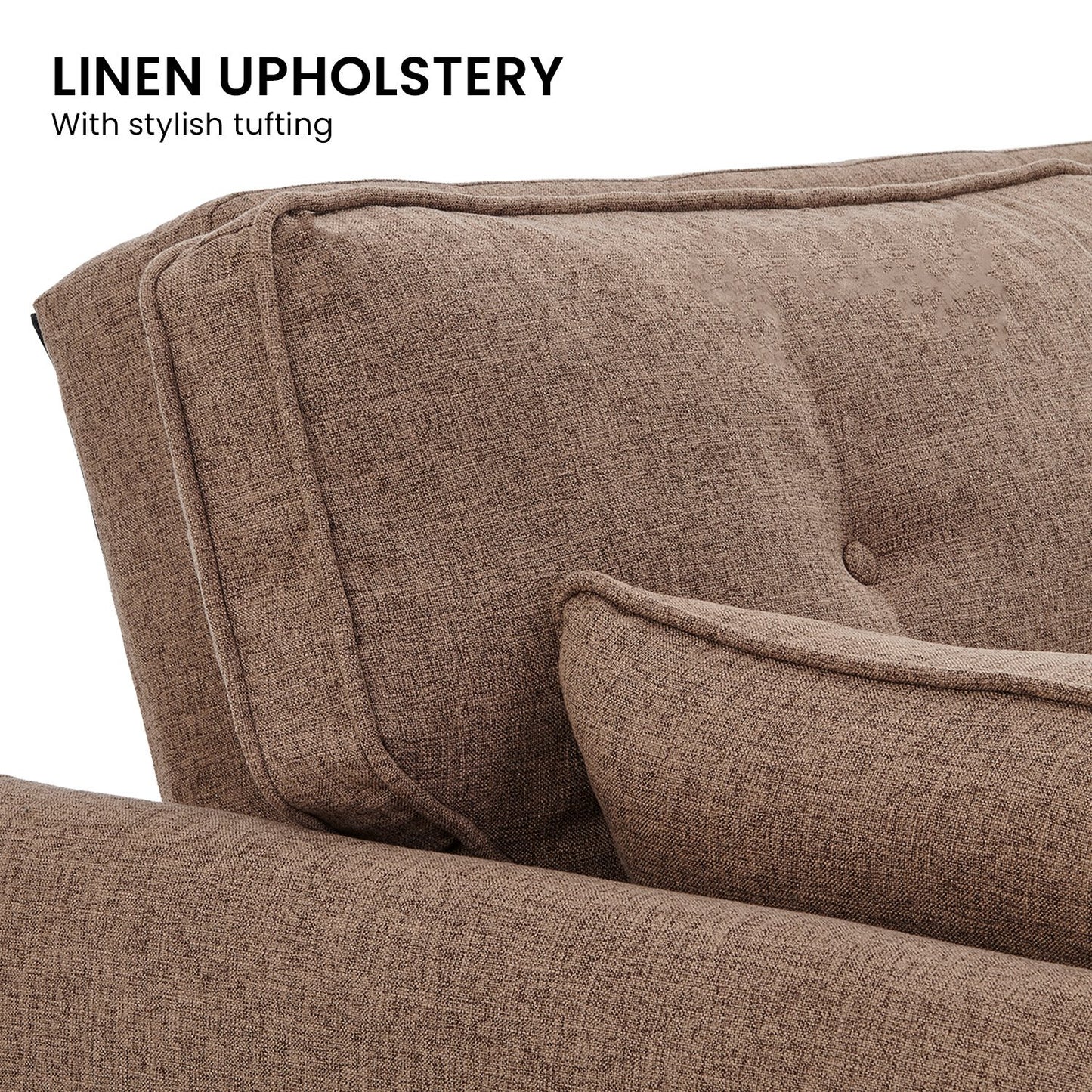 Sarantino 3 Seater Modular Linen Fabric Sofa Bed Couch Futon Suite - Brown - Cosy Abode