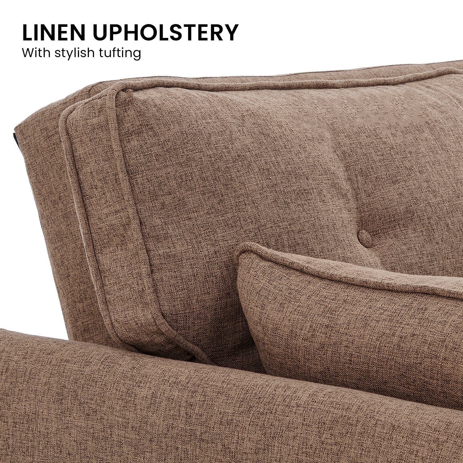 Sarantino 3 Seater Modular Linen Fabric Sofa Bed Couch Futon Suite - Brown - Cosy Abode