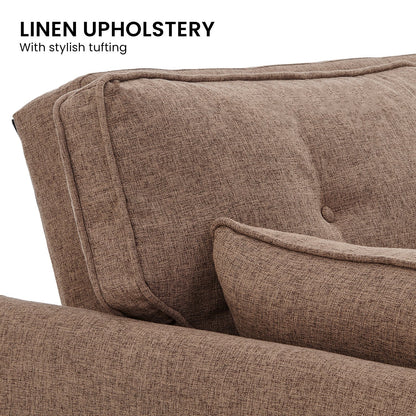 Sarantino 3 Seater Modular Linen Fabric Sofa Bed Couch Futon Suite - Brown - Cosy Abode