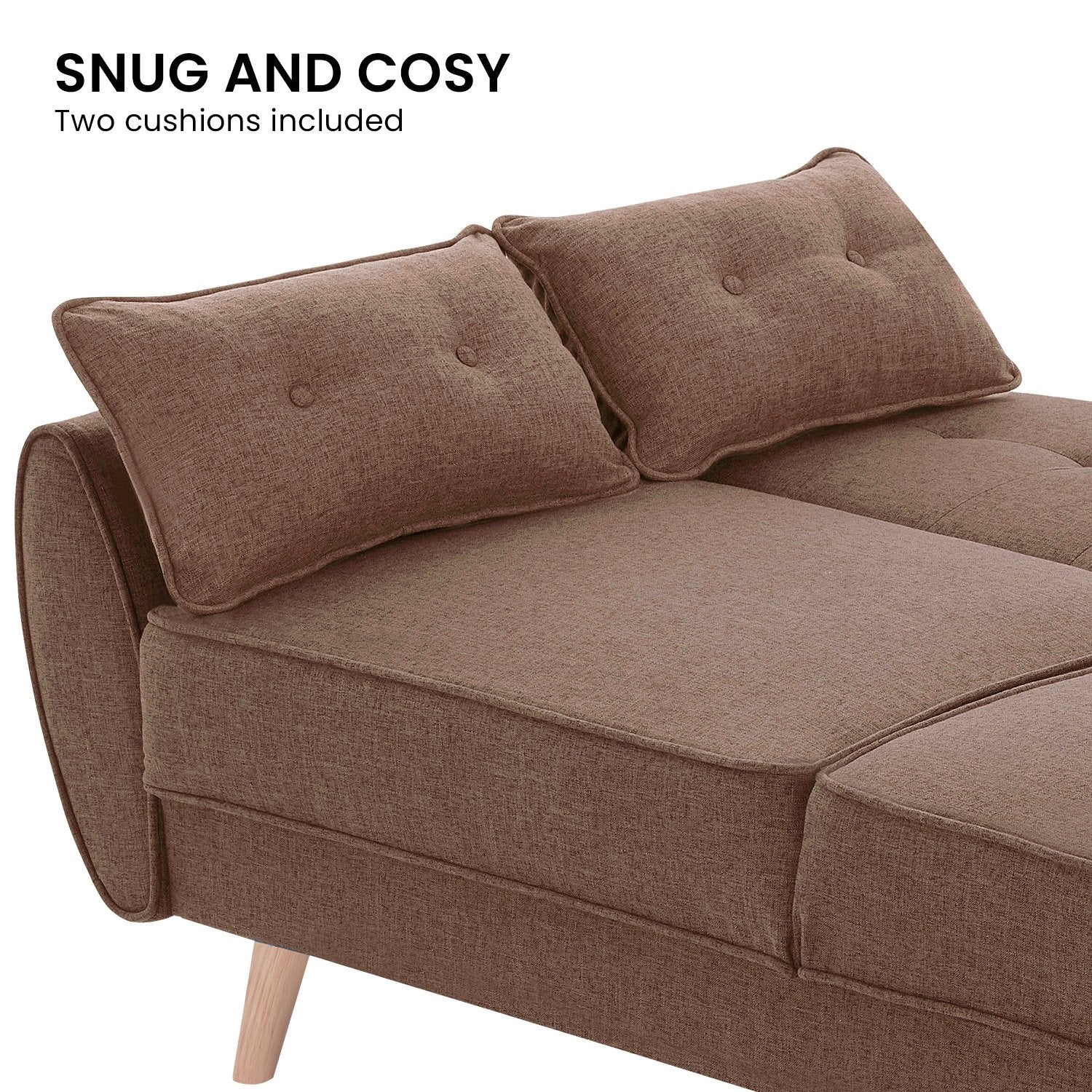 Sarantino 3 Seater Modular Linen Fabric Sofa Bed Couch Futon Suite - Brown - Cosy Abode