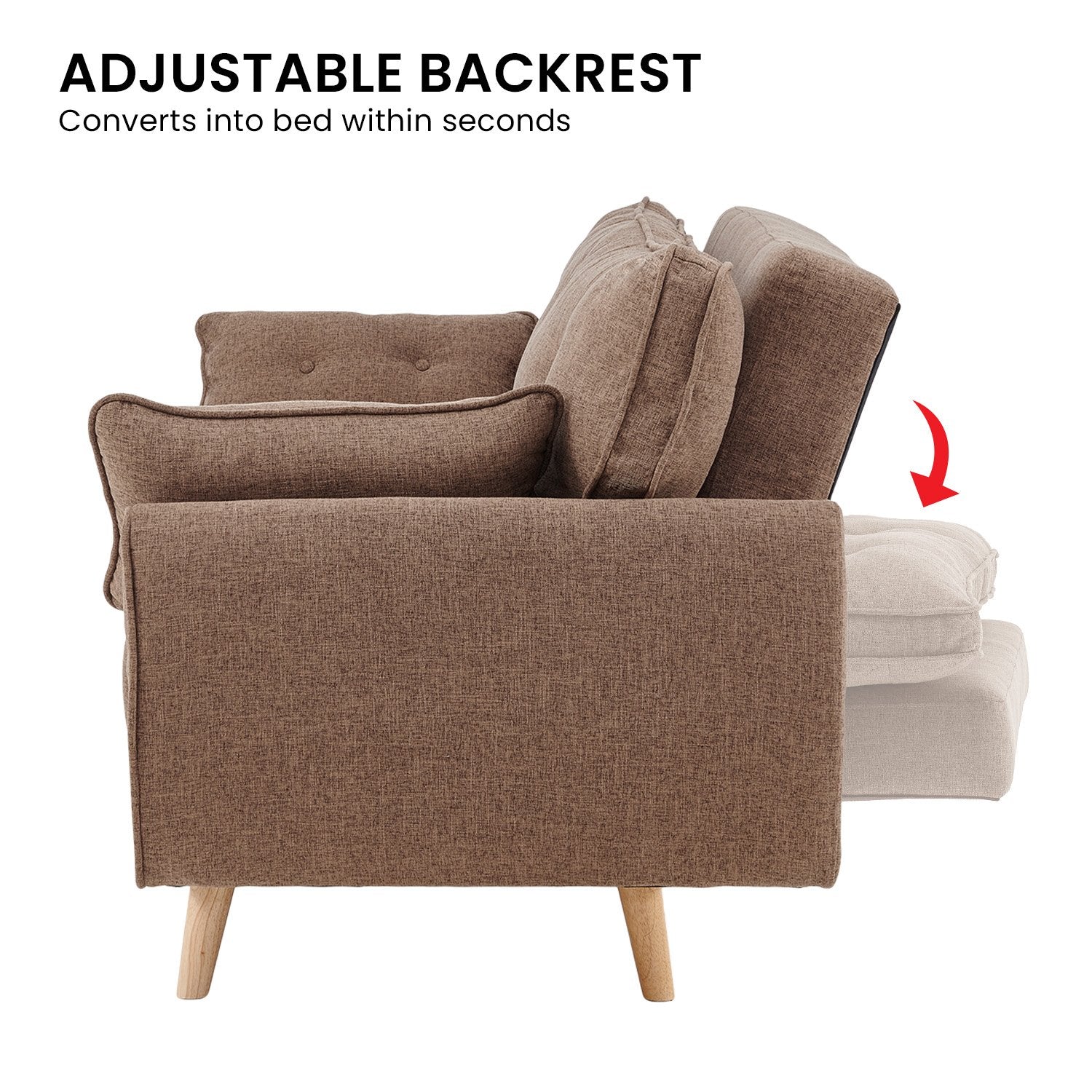 Sarantino 3 Seater Modular Linen Fabric Sofa Bed Couch Futon Suite - Brown - Cosy Abode