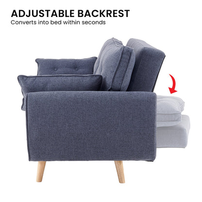Sarantino 3 Seater Modular Linen Fabric Sofa Bed Couch Futon Suite - Dark Grey - Cosy Abode