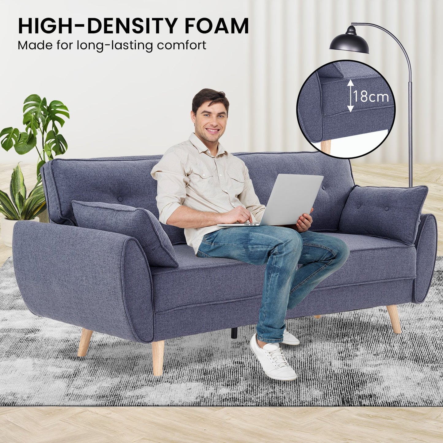 Sarantino 3 Seater Modular Linen Fabric Sofa Bed Couch Futon Suite - Dark Grey - Cosy Abode