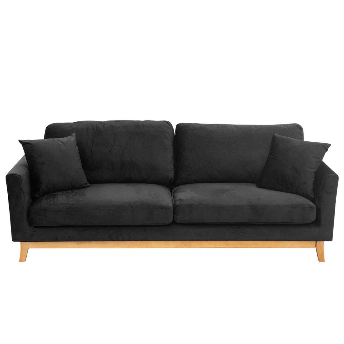Sarantino 3 Seater Faux Velvet Wooden Sofa Bed Couch Furniture - Black - Cosy Abode