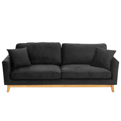 Sarantino 3 Seater Faux Velvet Wooden Sofa Bed Couch Furniture - Black - Cosy Abode