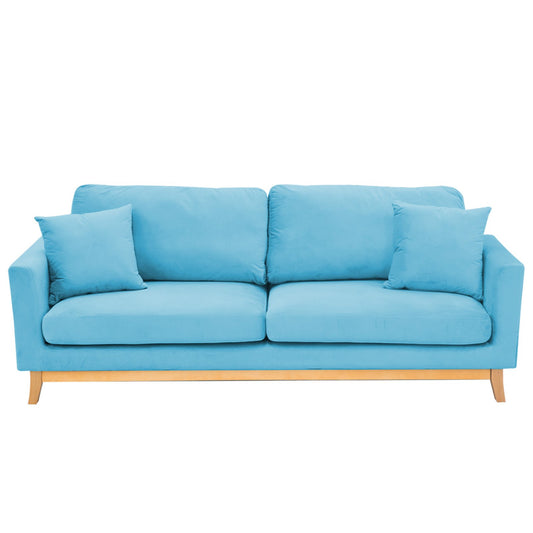 Sarantino 3 Seater Faux Velvet Wooden Sofa Bed Couch Furniture - Blue - Cosy Abode