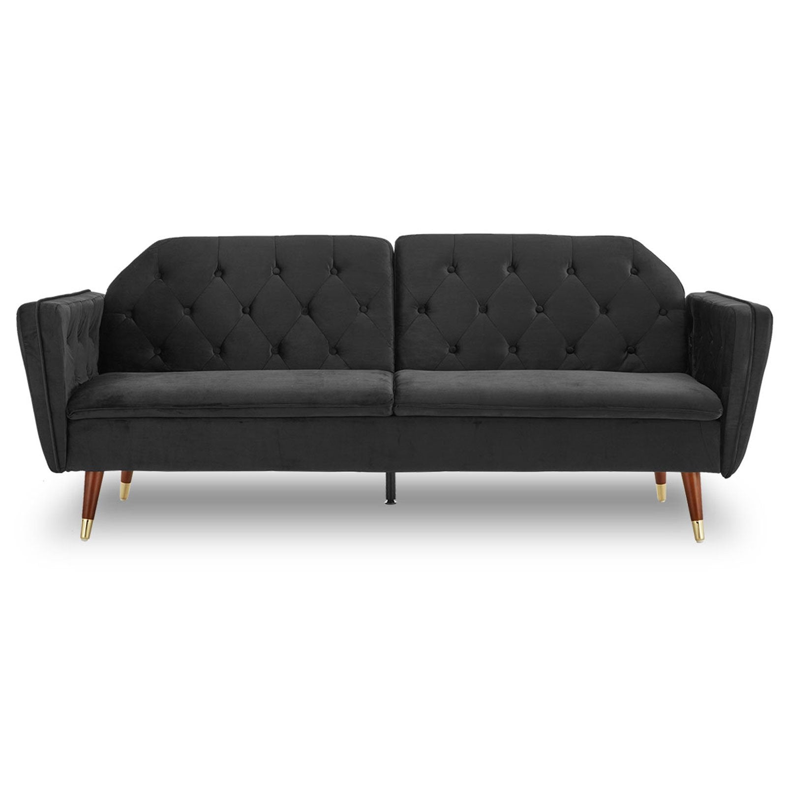 Sarantino Faux Velvet Tufted Sofa Bed Couch Futon - Black - Cosy Abode