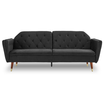 Sarantino Faux Velvet Tufted Sofa Bed Couch Futon - Black - Cosy Abode