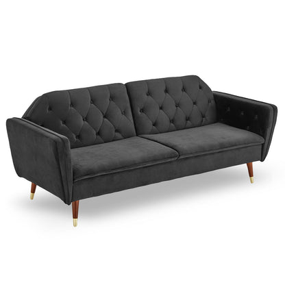Sarantino Faux Velvet Tufted Sofa Bed Couch Futon - Black - Cosy Abode