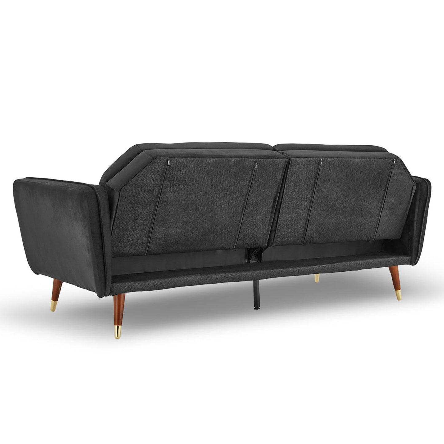 Sarantino Faux Velvet Tufted Sofa Bed Couch Futon - Black - Cosy Abode