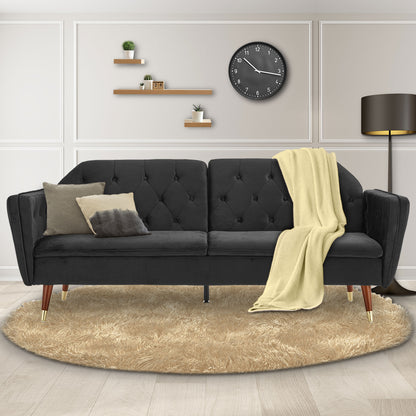 Sarantino Faux Velvet Tufted Sofa Bed Couch Futon - Black - Cosy Abode