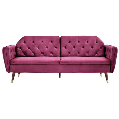 Sarantino Faux Velvet Tufted Sofa Bed Couch Futon - Burgundy - Cosy Abode