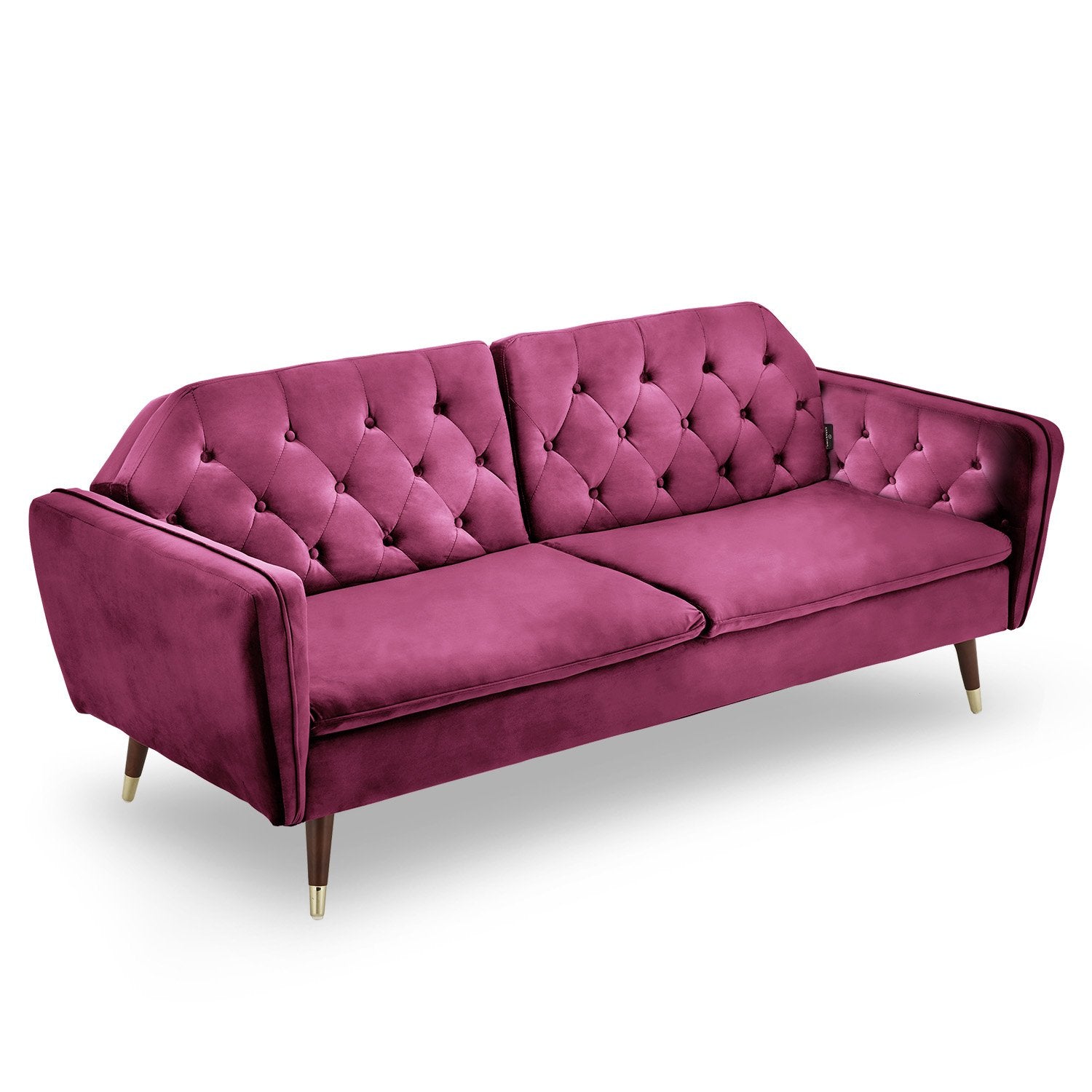 Sarantino Faux Velvet Tufted Sofa Bed Couch Futon - Burgundy - Cosy Abode