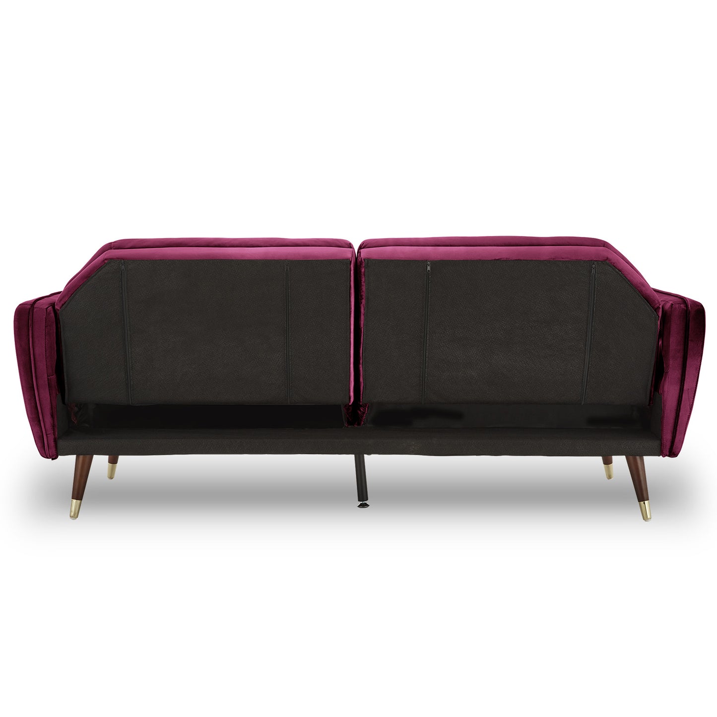 Sarantino Faux Velvet Tufted Sofa Bed Couch Futon - Burgundy - Cosy Abode