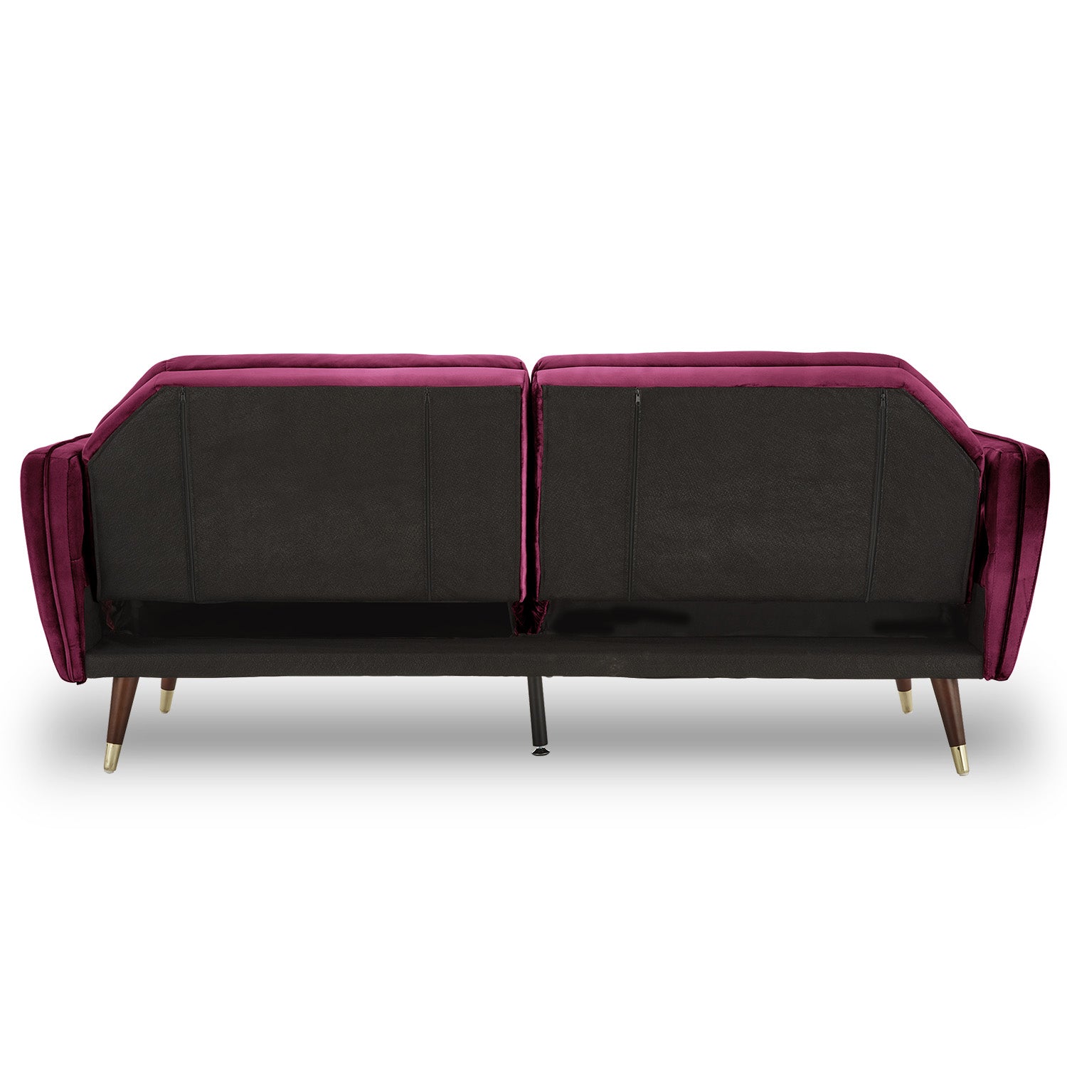 Sarantino Faux Velvet Tufted Sofa Bed Couch Futon - Burgundy - Cosy Abode