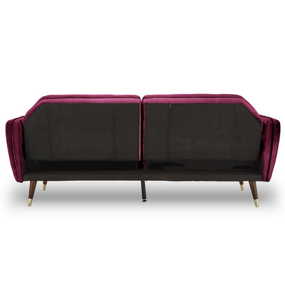 Sarantino Faux Velvet Tufted Sofa Bed Couch Futon - Burgundy - Cosy Abode