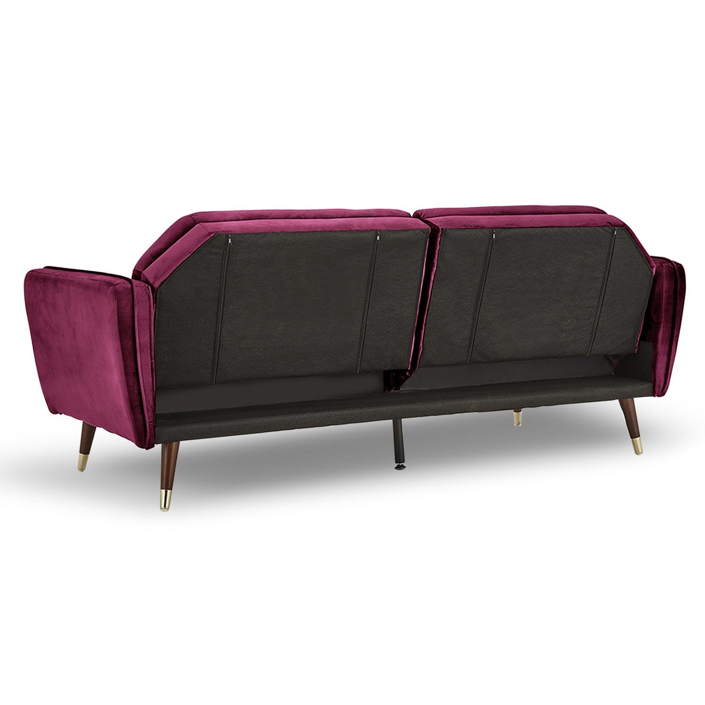 Sarantino Faux Velvet Tufted Sofa Bed Couch Futon - Burgundy - Cosy Abode