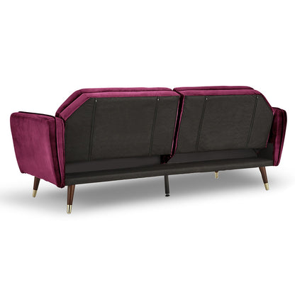 Sarantino Faux Velvet Tufted Sofa Bed Couch Futon - Burgundy - Cosy Abode