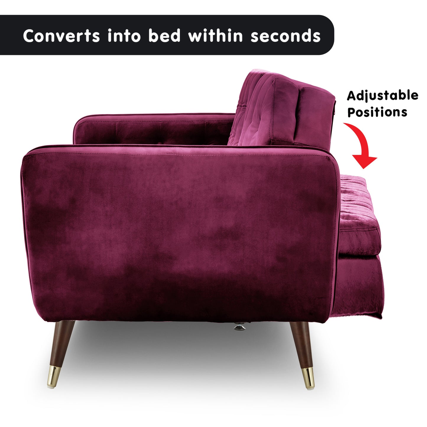 Sarantino Faux Velvet Tufted Sofa Bed Couch Futon - Burgundy - Cosy Abode