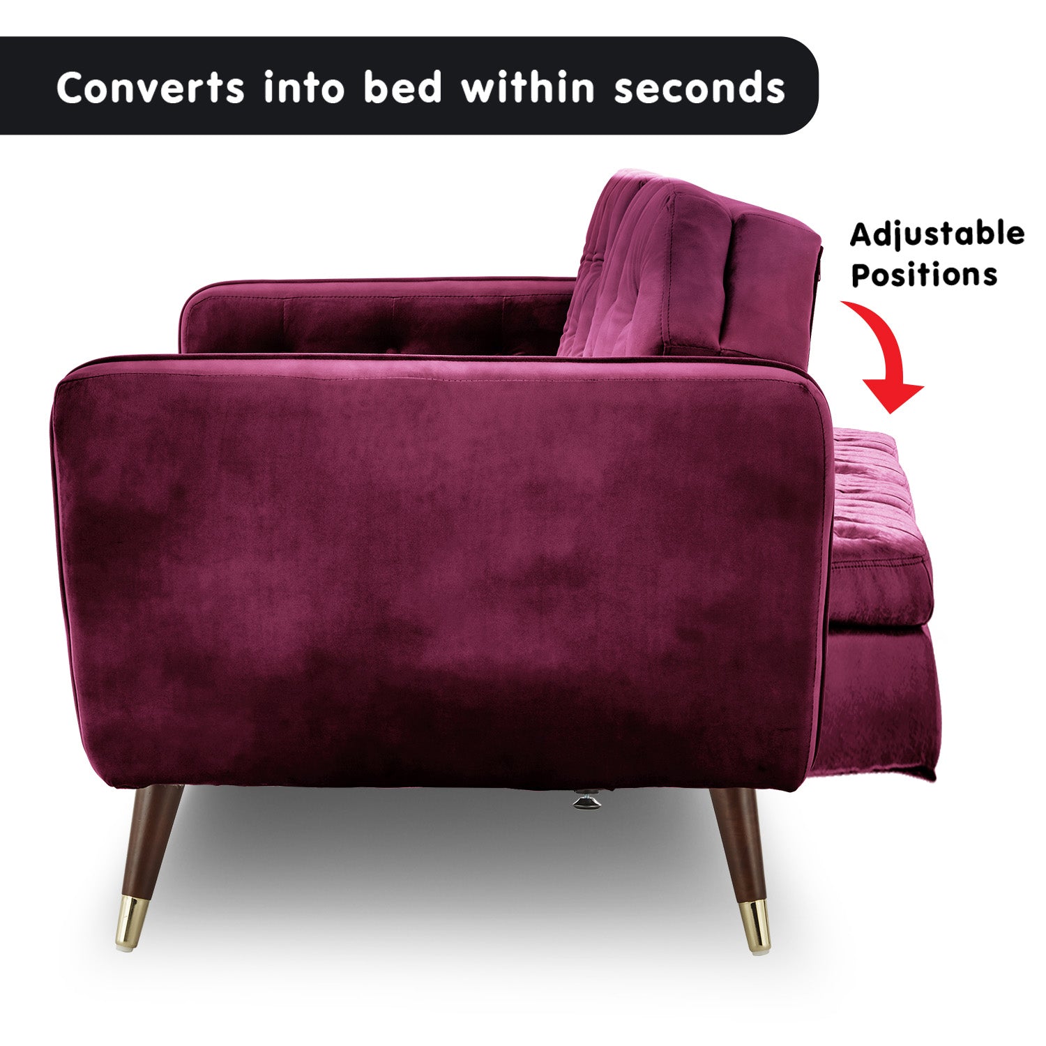 Sarantino Faux Velvet Tufted Sofa Bed Couch Futon - Burgundy - Cosy Abode