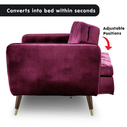 Sarantino Faux Velvet Tufted Sofa Bed Couch Futon - Burgundy - Cosy Abode