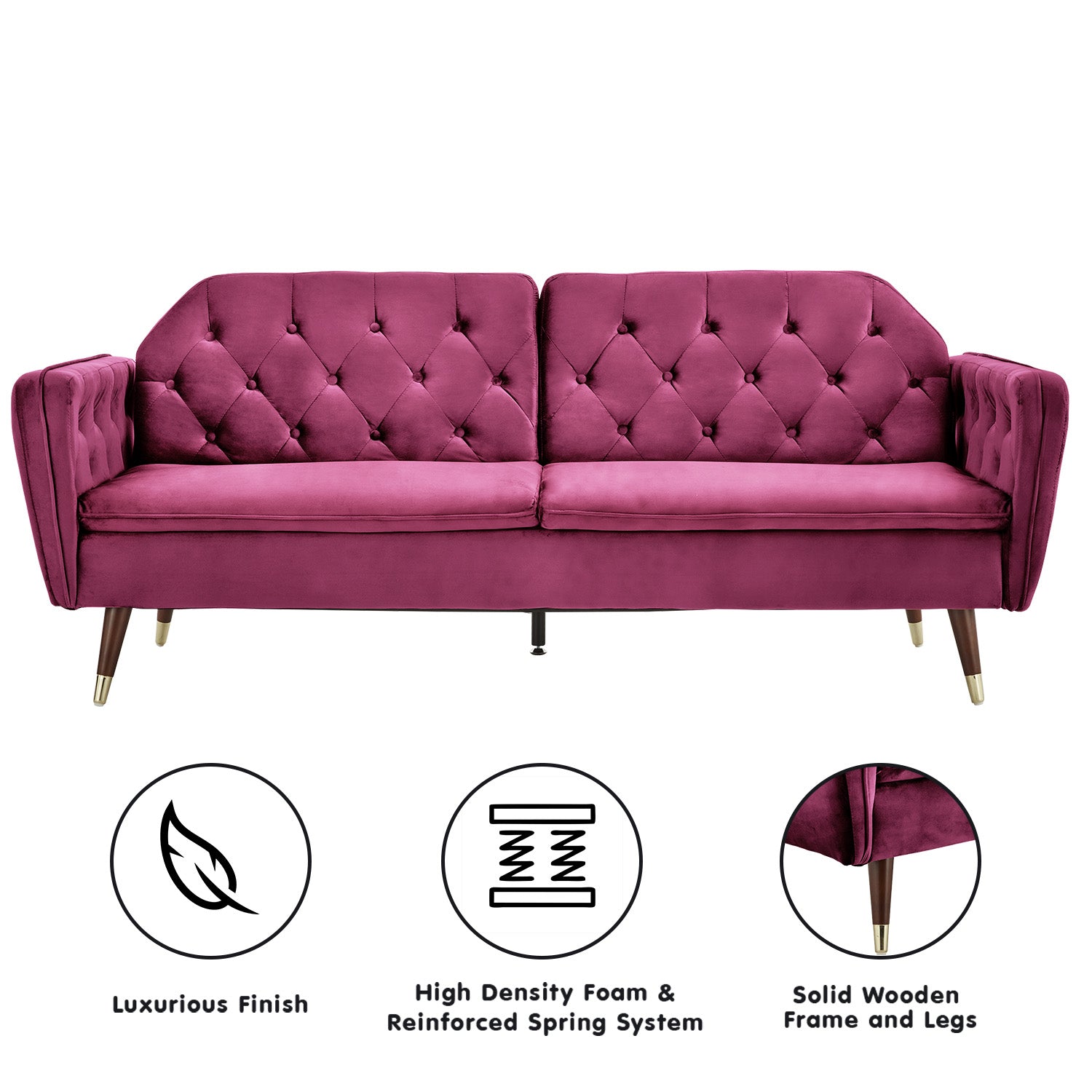 Sarantino Faux Velvet Tufted Sofa Bed Couch Futon - Burgundy - Cosy Abode