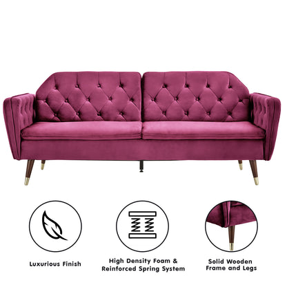 Sarantino Faux Velvet Tufted Sofa Bed Couch Futon - Burgundy - Cosy Abode