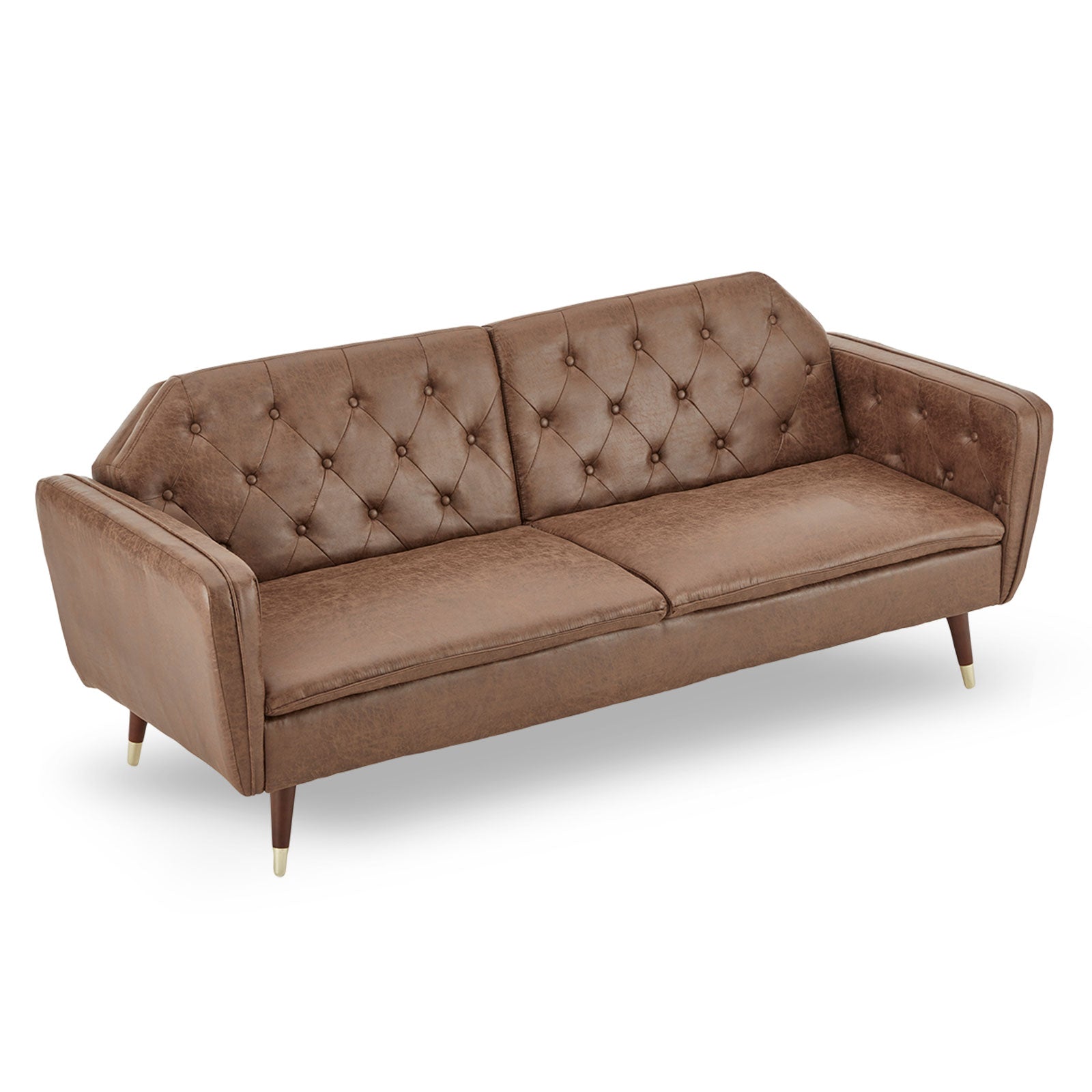 Sarantino Faux Velvet Tufted Sofa Bed Couch Futon - Brown - Cosy Abode