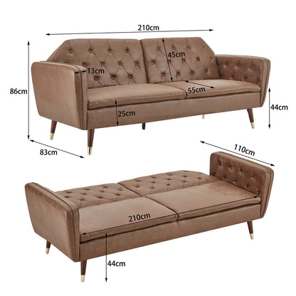 Sarantino Faux Velvet Tufted Sofa Bed Couch Futon - Brown - Cosy Abode