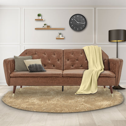 Sarantino Faux Velvet Tufted Sofa Bed Couch Futon - Brown - Cosy Abode