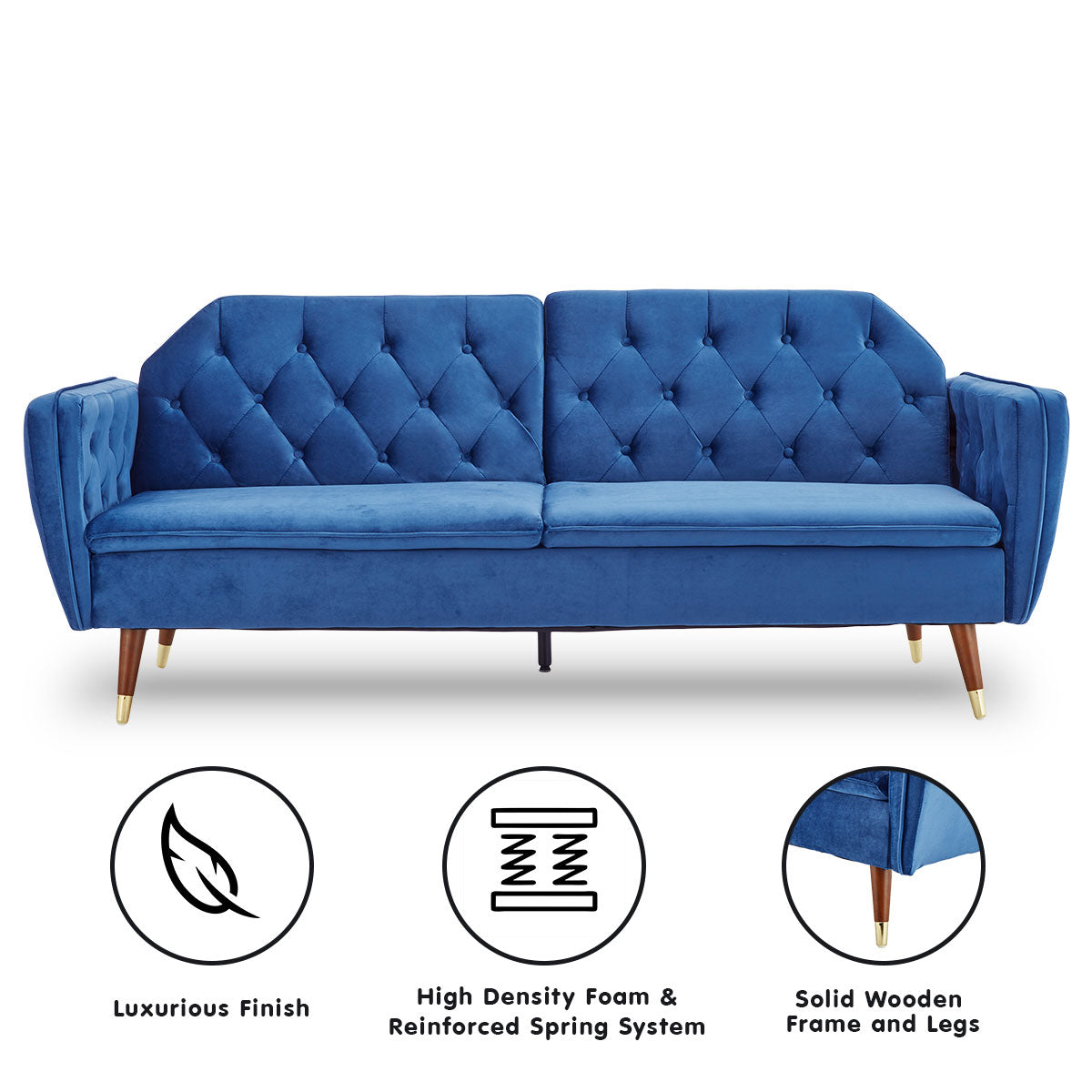 Sarantino Faux Velvet Sofa Bed Couch Furniture Lounge Suite Futon Blue - Cosy Abode