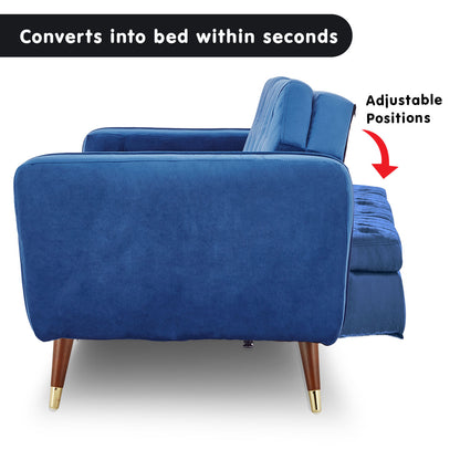 Sarantino Faux Velvet Sofa Bed Couch Furniture Lounge Suite Futon Blue - Cosy Abode