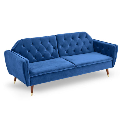 Sarantino Faux Velvet Sofa Bed Couch Furniture Lounge Suite Futon Blue - Cosy Abode