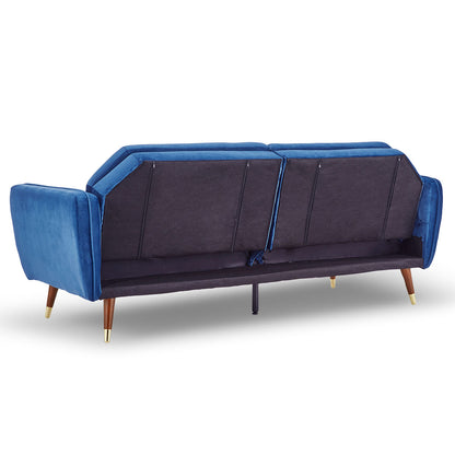 Sarantino Faux Velvet Sofa Bed Couch Furniture Lounge Suite Futon Blue - Cosy Abode
