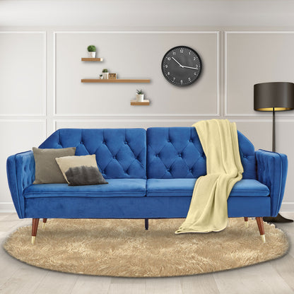Sarantino Faux Velvet Sofa Bed Couch Furniture Lounge Suite Futon Blue - Cosy Abode