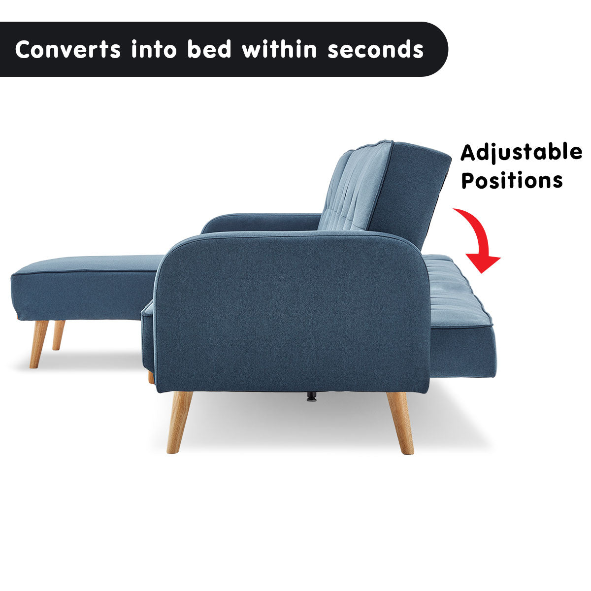 Sarantino 3-Seater Corner Sofa Bed with Chaise Lounge - Blue - Cosy Abode
