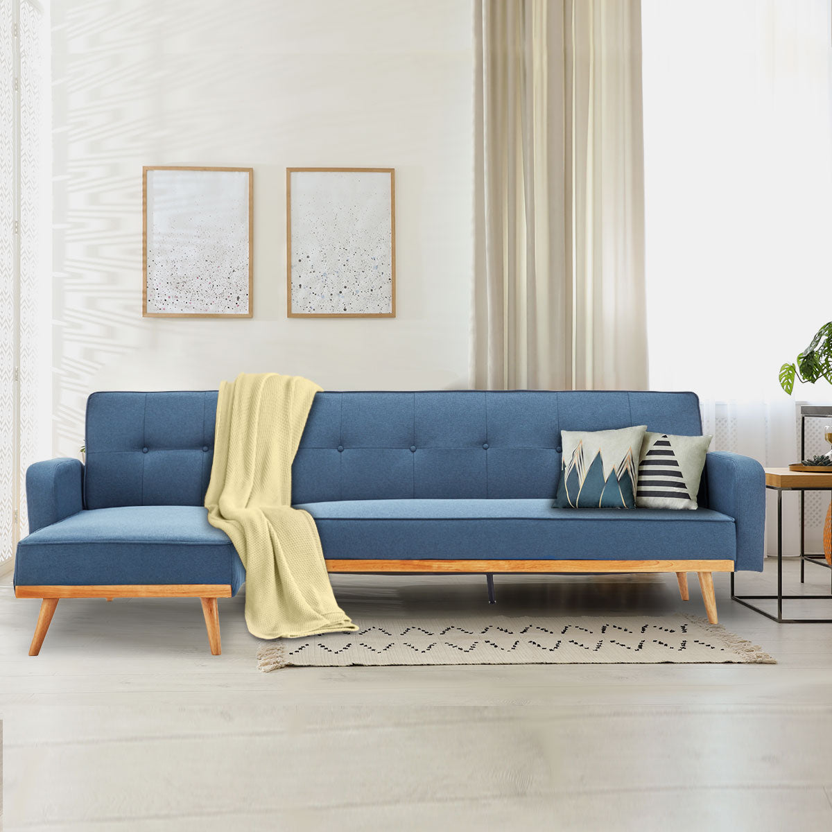 Sarantino 3-Seater Corner Sofa Bed with Chaise Lounge - Blue - Cosy Abode