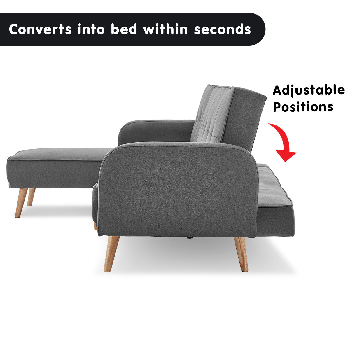Sarantino 3-Seater Corner Sofa Bed with Chaise Lounge - Dark Grey - Cosy Abode