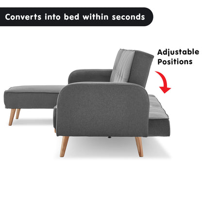 Sarantino 3-Seater Corner Sofa Bed with Chaise Lounge - Dark Grey - Cosy Abode