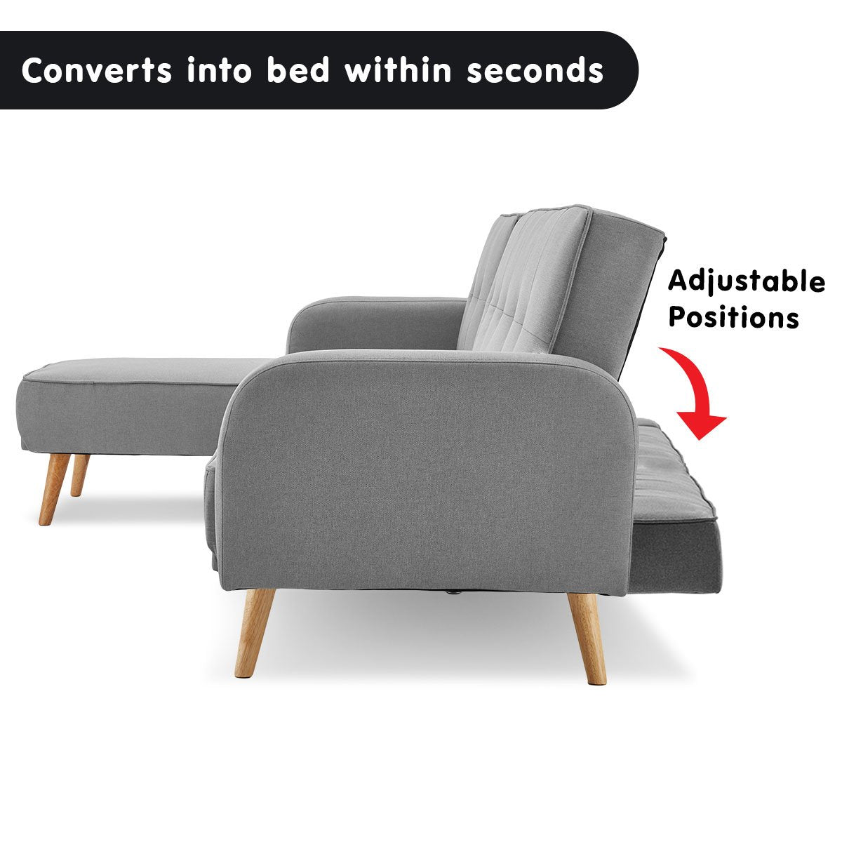 Sarantino 3-Seater Corner Sofa Bed with Chaise Lounge - Light Grey - Cosy Abode